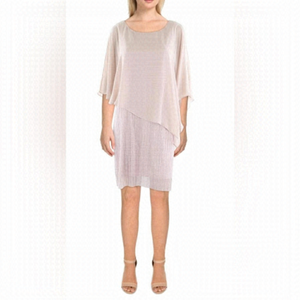 NWT Connected Apparel Pink Petite Sheath Chiffon Overlay Cocktail Dress